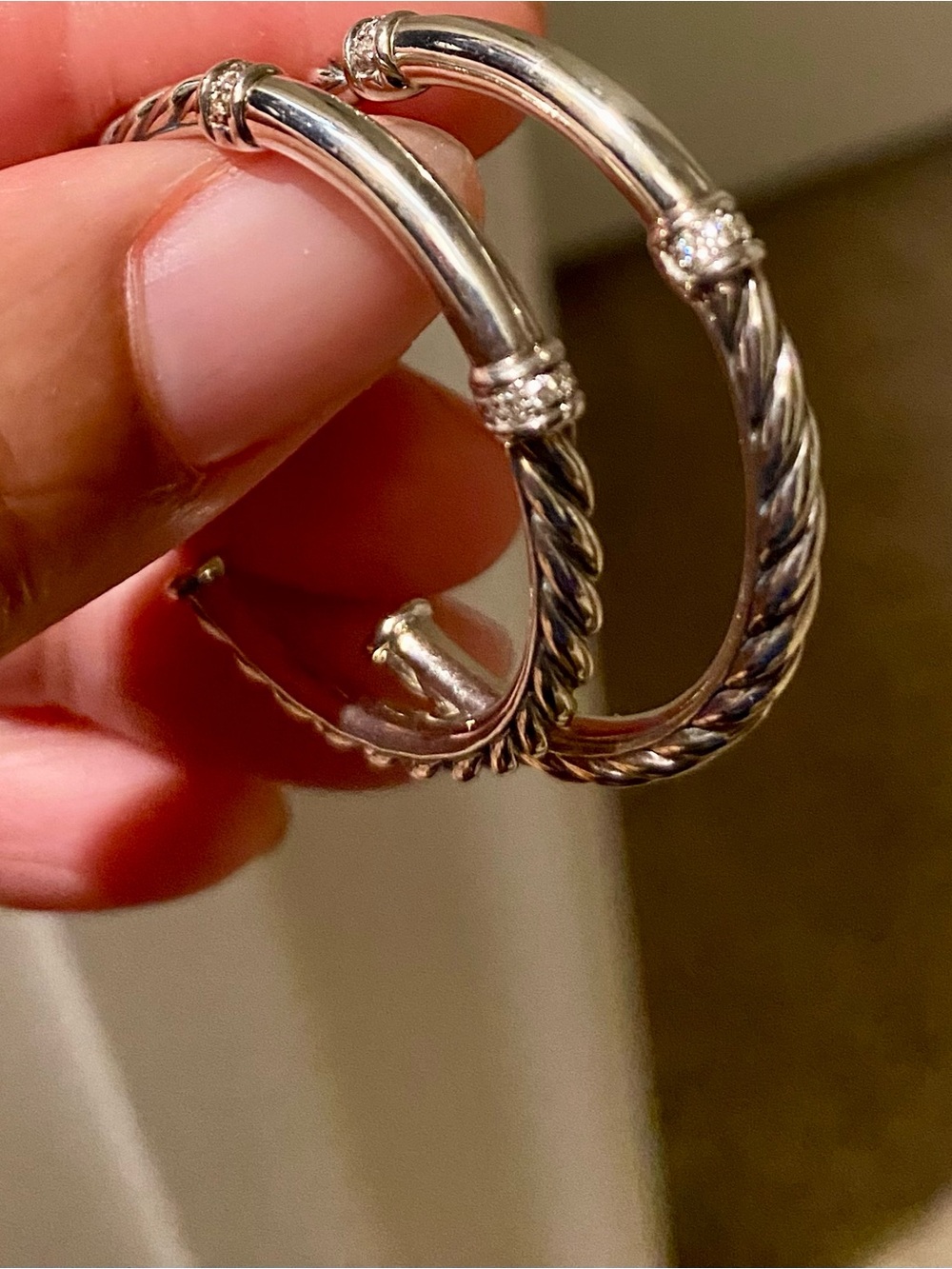 David Yurman Cable Hoop Earrings in Sterling Silver with Pavé Diamonds